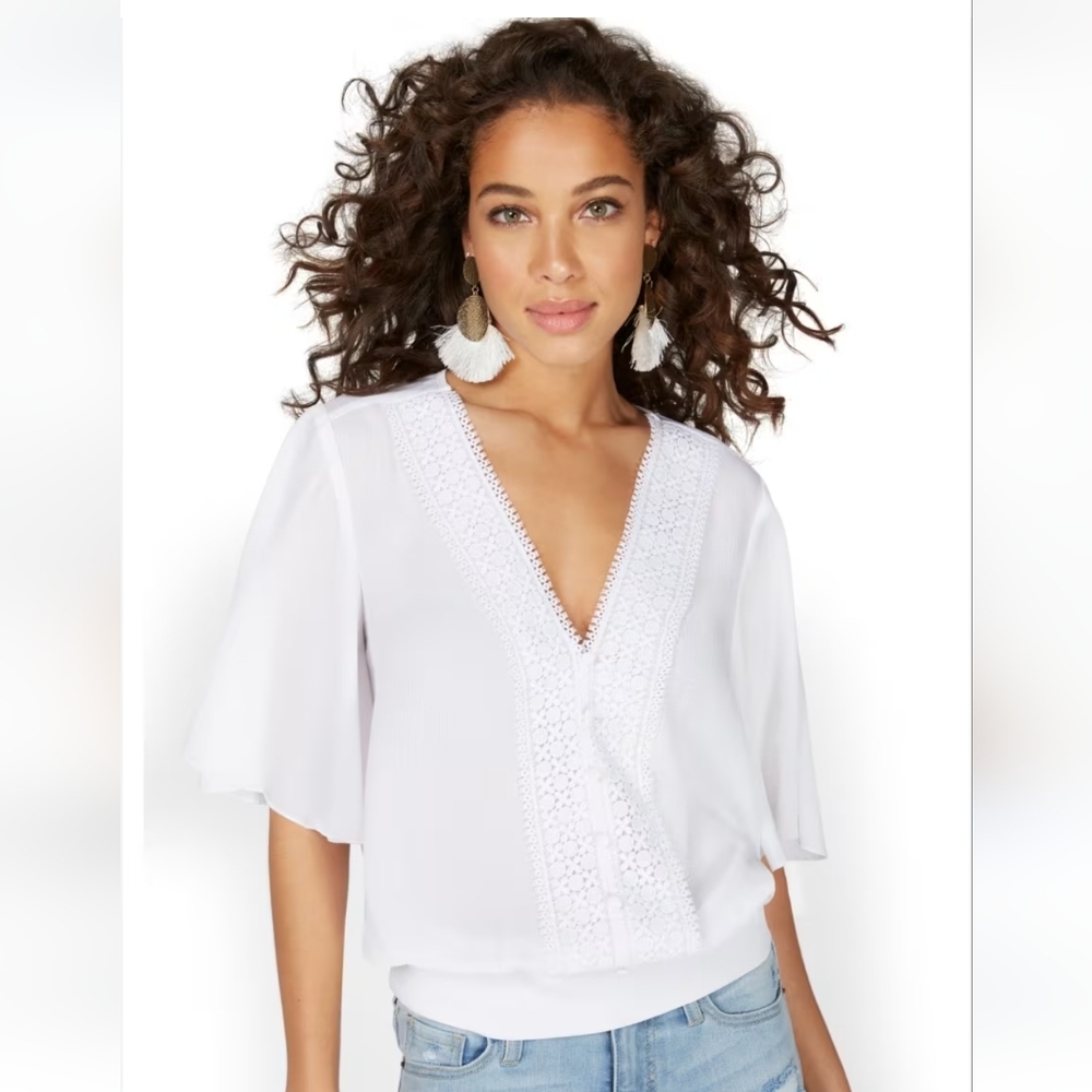 White flowy blouse with banded waist